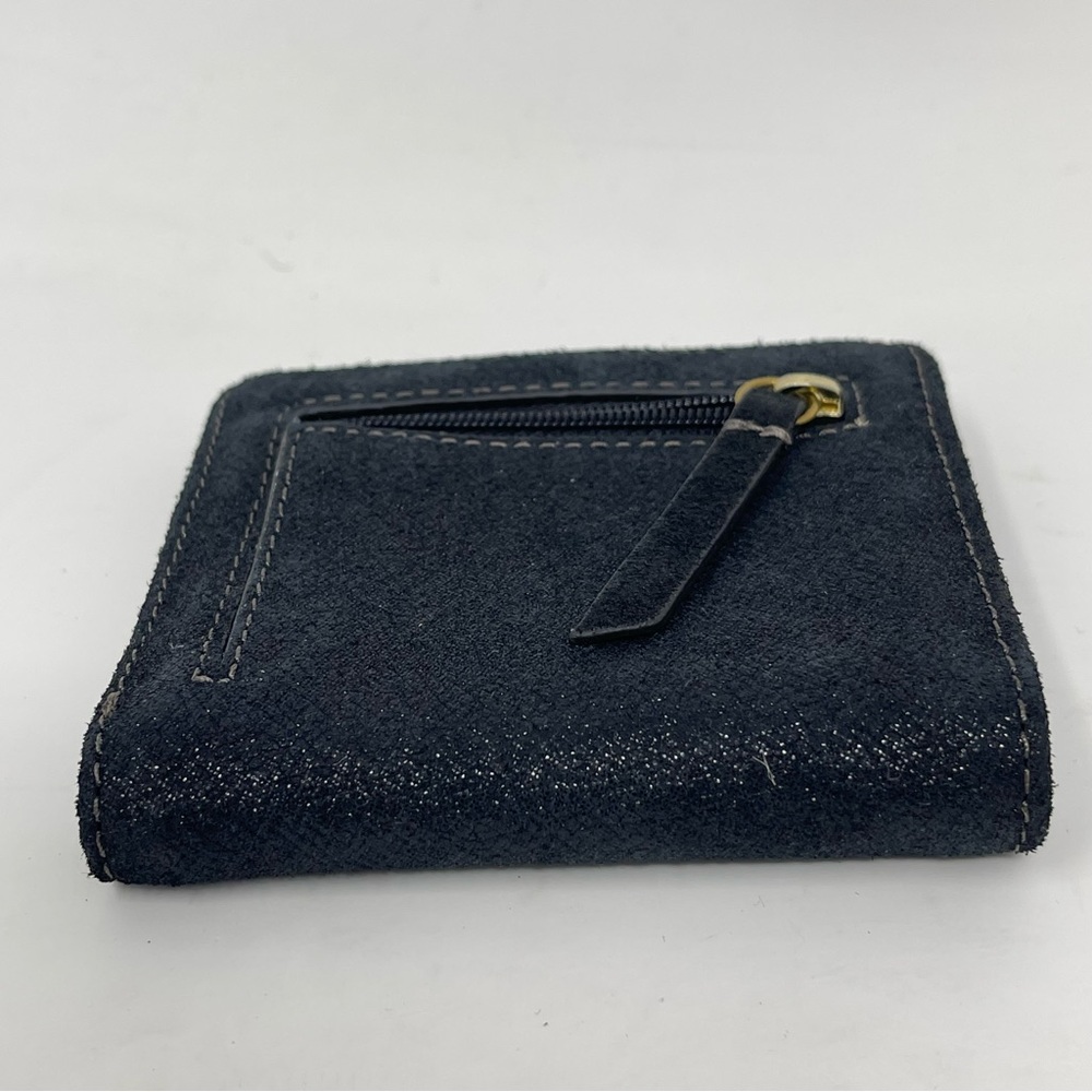 Fossil Madison Bifold Wallet Black Shimmer Nubuck Suede RFID Zippered Coin Pouch - Picture 11 of 11